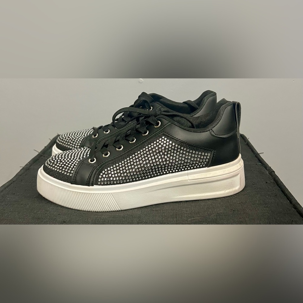 Black and Silver Rhinestone Chunky Platform Sneakers